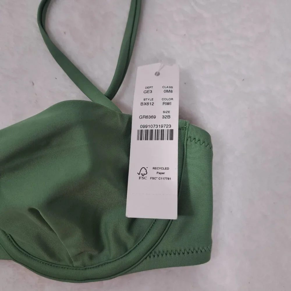 NWT J. CREW BALCONETTE UNDERWIRE BIKINI TOP BX612 RUSTIC WILLOW‎ 32B $75 MSRP